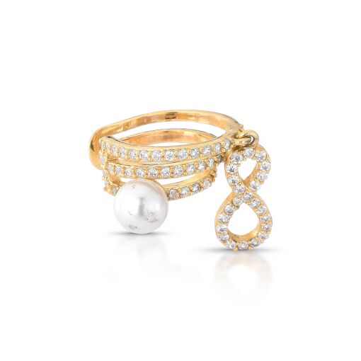 Piercing Fake Pêndulo Infinito com Cravação em Zircônias e Pérola Shell