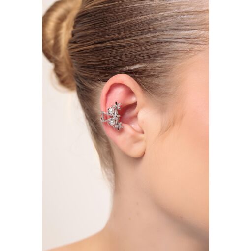 Piercing Fake Flowers Detalhadas com Cravação em Zircônias e Pérola Shell
