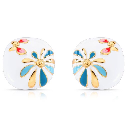 Brinco Esmaltado White Primavera com Borboleta Pino em Prata 925