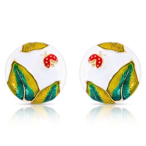 Brinco Esmaltado White Ladybird Pino em Prata 925