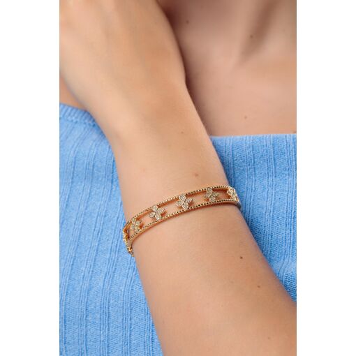 Bracelete Vazado com Trevos Cravejados com Zircônias
