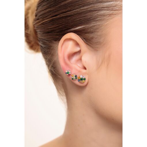 Trio Florzinhas Cravejadas com Zircônias Coloridas Pino em Prata 925