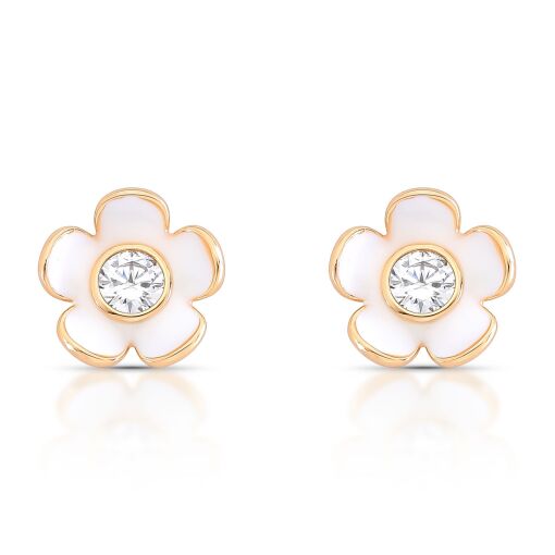Brinco Flor Daisy Esmaltado White com Zircônia Central Pino em Prata 925