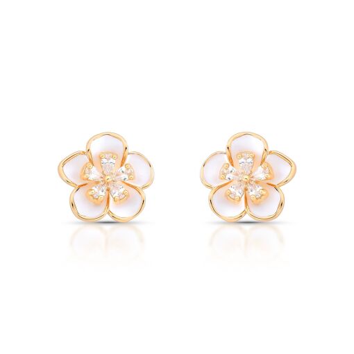 Brinco White Bloom Esmaltado Cravejado com Zircônias Pino em Prata 925