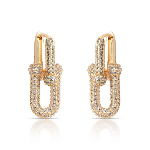 Brinco Argola Click Duo Elos Cravejados com Zircônias
