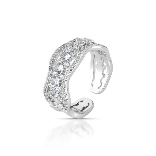 Anel Wave Lumi Cravejado com Zircônias - AJUSTÁVEL