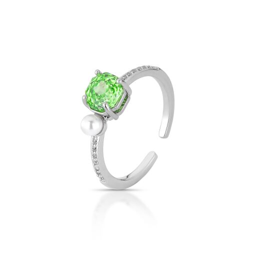 Anel Duo Circle com Zircônia Central Roseta Cravejado -AJUSTÁVEL