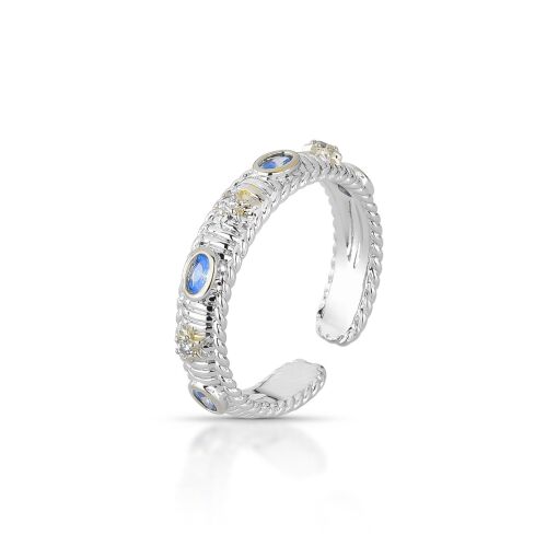 Anel Mistic Duo Banho com Zircônias Blue - AJUSTÁVEL