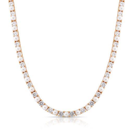 Colar Riviera Duo Pérolas Shell e Zircônias Cristal 4mm