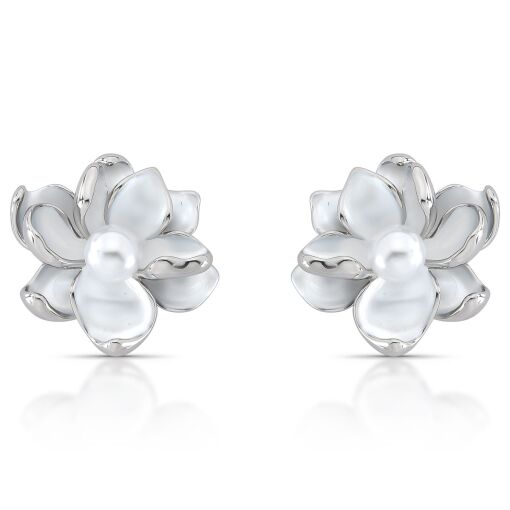 Brinco Esmaltado Peônia White com Pérola Shell Central