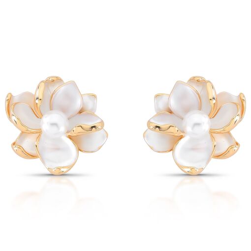 Brinco Esmaltado Peônia White com Pérola Shell Central