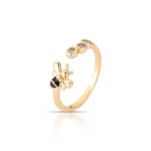 Anel Bee Hive com Esmaltação Black e Zircônias Candy Colors  - AJUSTÁVEL