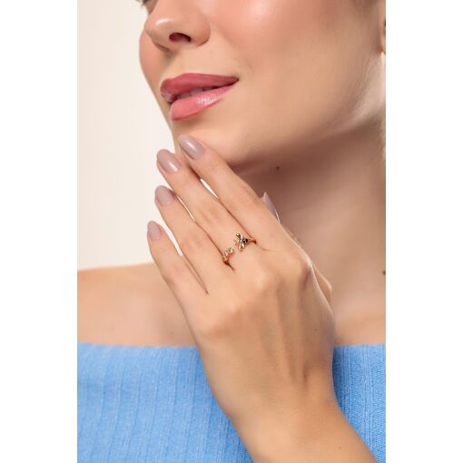 Anel Bee Hive com Esmaltação Black e Zircônias Candy Colors  - AJUSTÁVEL
