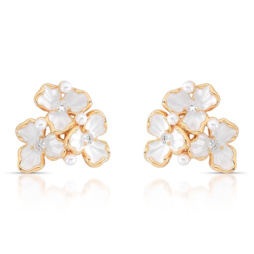 Brinco Três Flores Esmaltadas White Pino em Prata 925