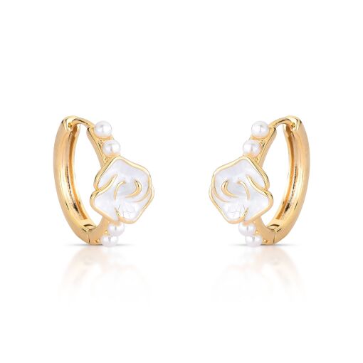 Brinco Argola Rosa Esmaltada White com Pérola Shell