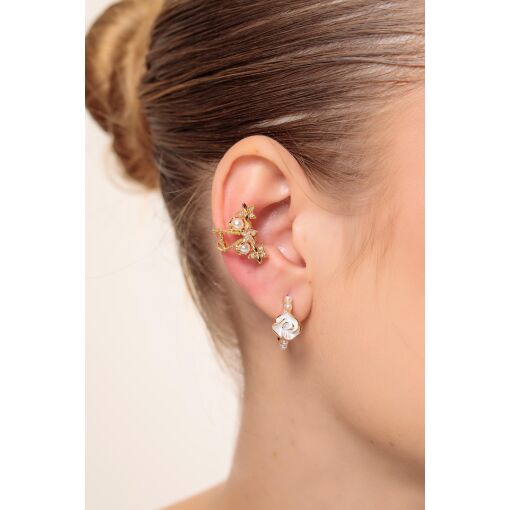 Brinco Argola Rosa Esmaltada White com Pérola Shell