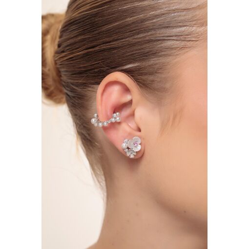 Brinco Duas Flores em Acetato com Glitter Pino em Prata 925