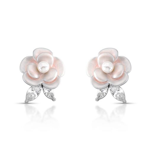 Brinco Camélia Delicada Esmaltada Rosa Pérolado