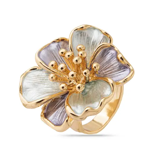 Anel  Flor Hibisco Esmaltação Pérolada Lilás - TAMANHOS