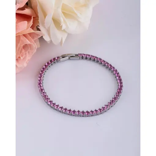 Pulseira Riviera 3mm Pink Três Garras - (PREÇO FECHADO)