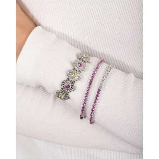 Pulseira Riviera 3mm Pink Três Garras - (PREÇO FECHADO)