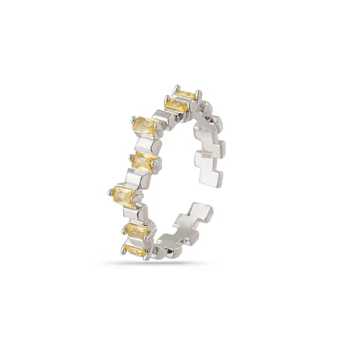 Anel Baguete Lines com Cravação em Zircônias - AJUSTÁVEL