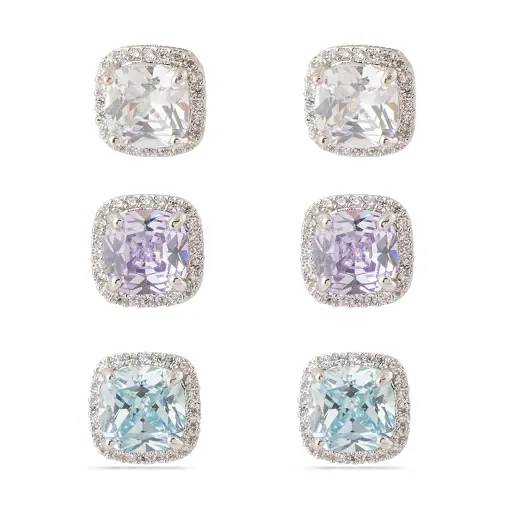 Brinco Trio Ponto de Luz Cushion - Pino em Prata 925