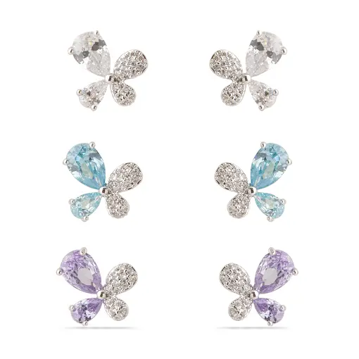 Brinco Trio Mini Butterfly Cravejado - Pino em Prata 925