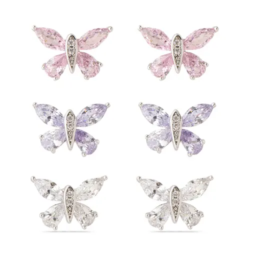 Brinco Trio Mini Borboletas Delicadas - Pino em Prata 925