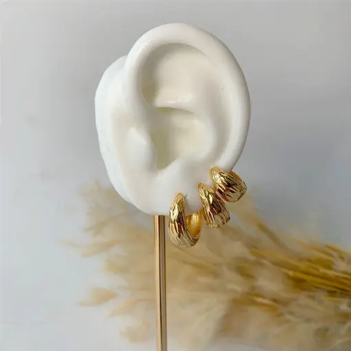 BRINCO TRIO ARGOLA TEXTURIZADA HOOP EARRINGS