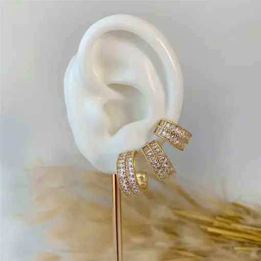 BRINCO TRIO ARGOLA BAGUETADO HOOP EARRINGS