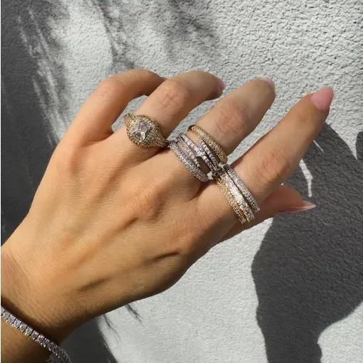 ANEL MEIA ALIANÇA THREE CRAVEJADO DOLCE FIORE
