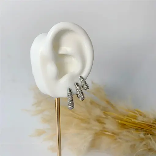 BRINCO TRIO ARGOLA SQUARE FINO HOOP EARRINGS