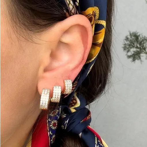 BRINCO TRIO ARGOLAS 3 FILEIRAS HOOP EARRINGS