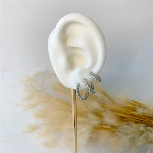 BRINCO TRIO ARGOLA SLIM CRAVEJADO HOOP EARRINGS