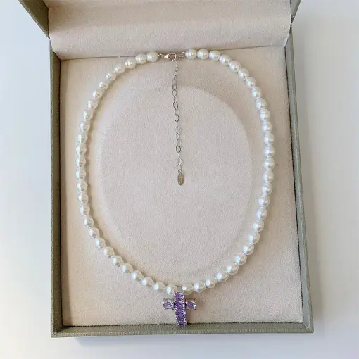 COLAR PEROLA CRUZ HEART