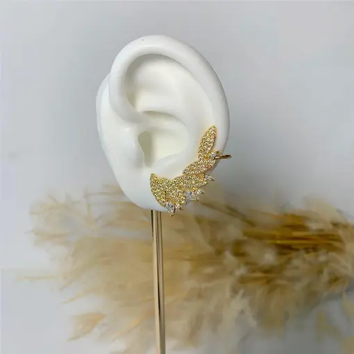 BRINCO EAR CUFF FOLHAS CRAVEJADO BN SOL DE VERANO