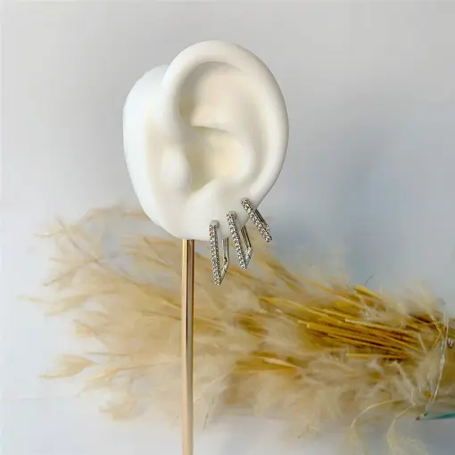 BRINCO TRIO ARGOLA RETANDULAR FINO HOOP EARRINGS