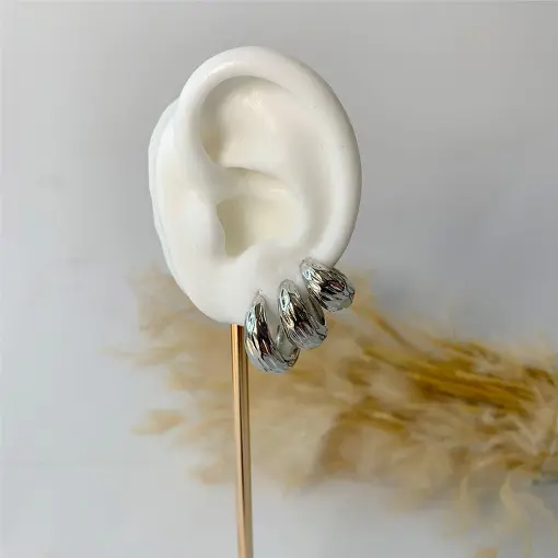 BRINCO TRIO ARGOLA TEXTURIZADA HOOP EARRINGS