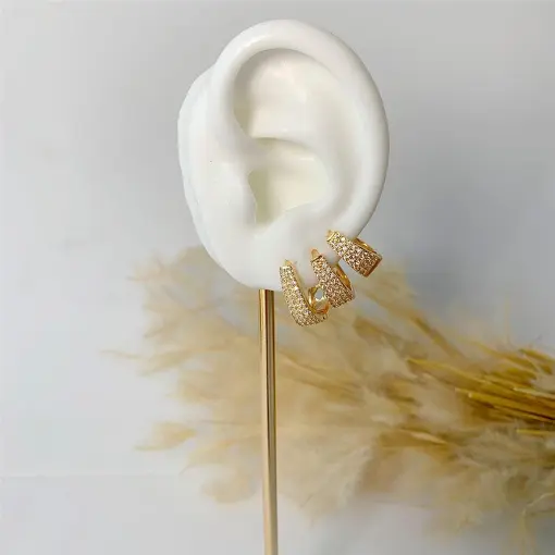 BRINCO TRIO ARGOLA OVAL DEGRADÊ HOOP EARRINGS