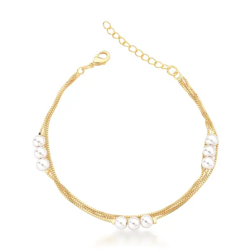PULSEIRAS TRIPLA COM PÉROLAS NO FIO DO MEIO