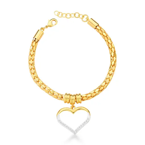 PULSEIRA DE MALHA E PIN CORAÇÃO VAZADO CRAVEJADO