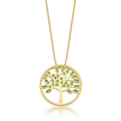 GARGANTILHA ÁRVORE DA VIDA COM ZIRCÕNIAS VERDES
