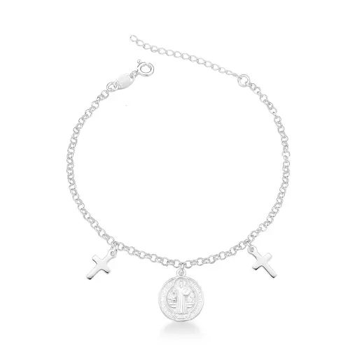 PULSEIRAS PRATA925 CRUZ E MEDALHA SÃO BENTO