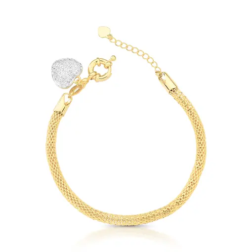 PULSEIRA MALHA ITALIANA COM CORACAO CRAVEJADO