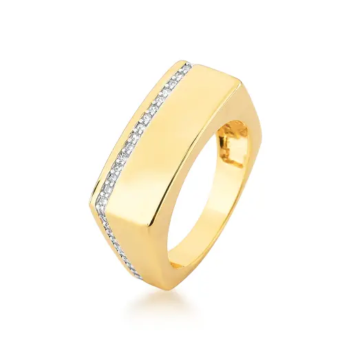 ANEL ALIANÇA RETANGULAR COM FILETE CRAVEJADO