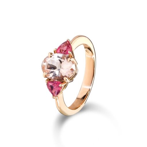 Anel Morganita e turmalina rosa