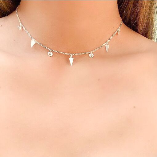 Choker de Prata Triângulo com Bolinha