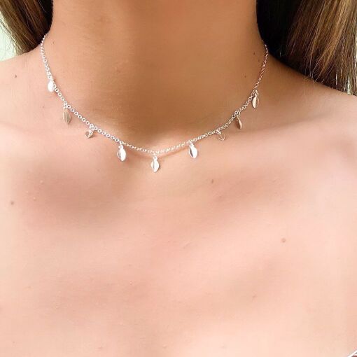 Choker de Prata Folha Estamparia
