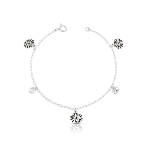 Pulseira de Prata Margarida e Zircônia